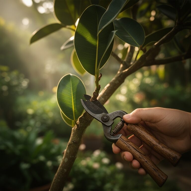 Steps for pruning a rubber tree to branch out