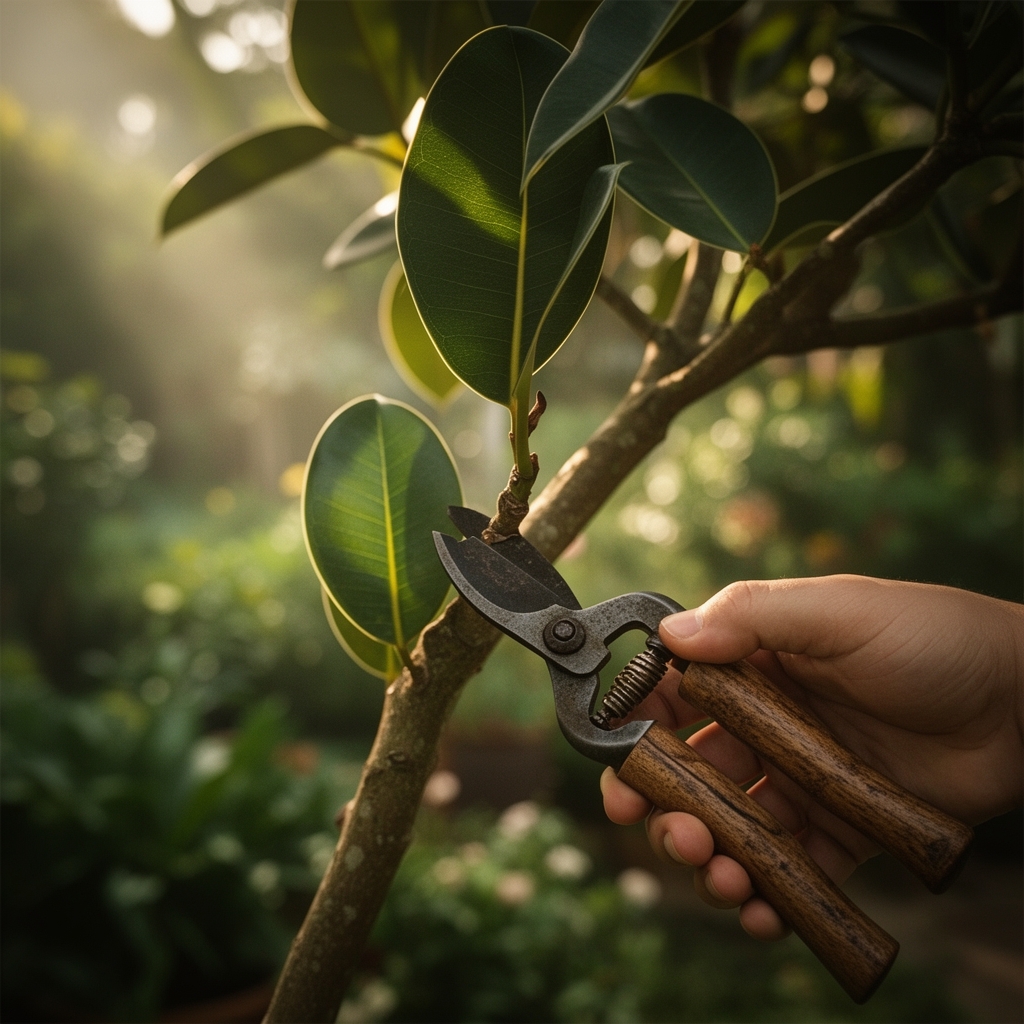 Steps for pruning a rubber tree to branch out
