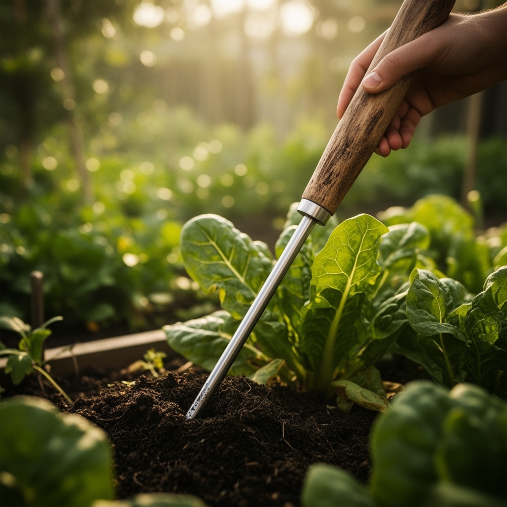 Using a soil sampler for vegetable nutrient testing