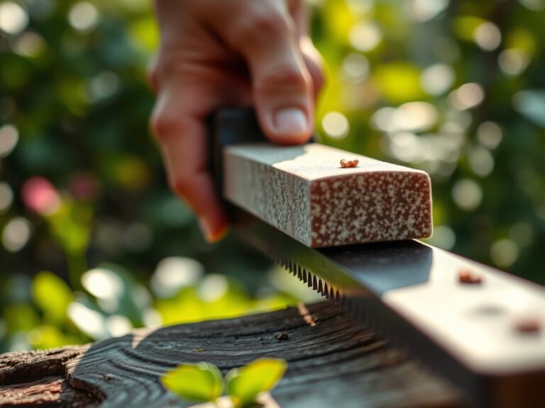 Steps for sharpening a garden saw with a stone