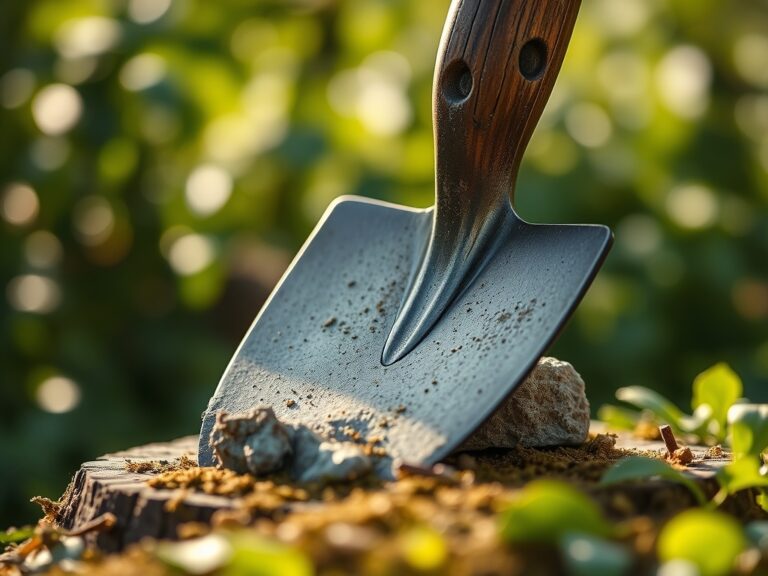 Steps for sharpening a garden spade with a stone